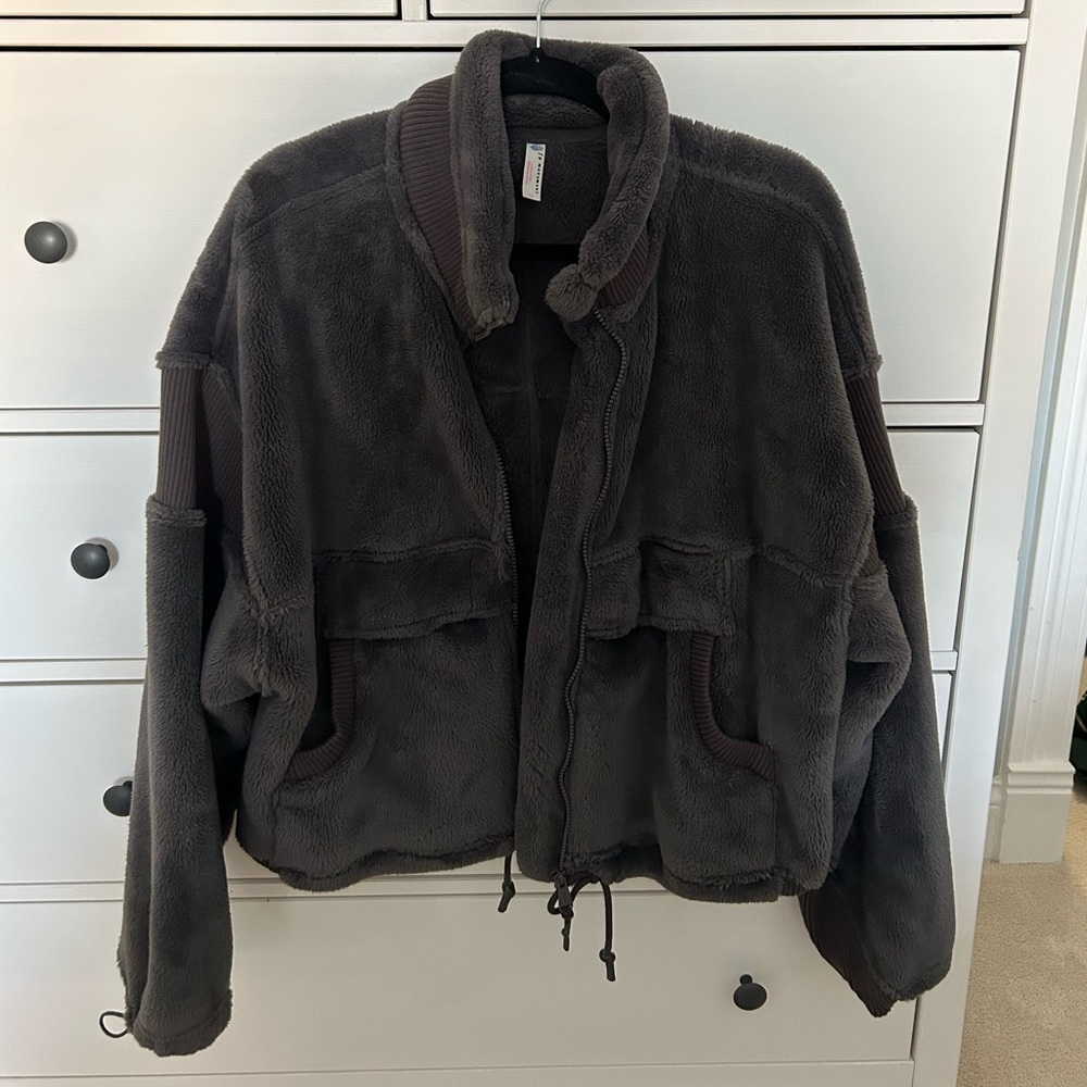 Free People Movement Gray Fuzzy Jacket